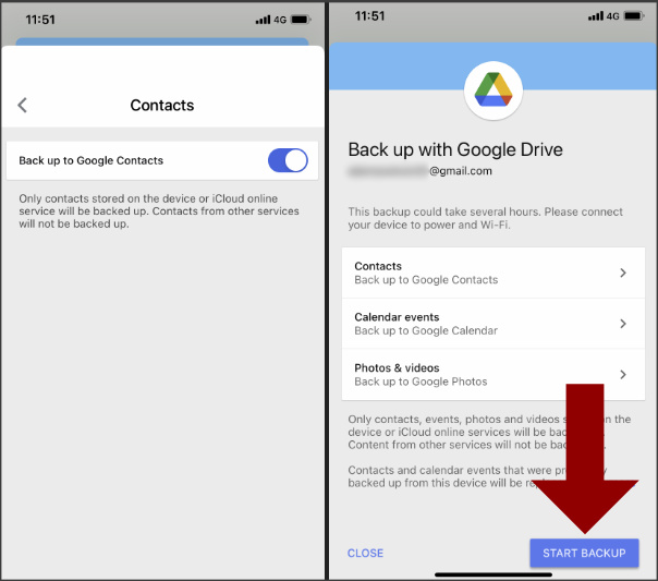 iPhoneの連絡先をGoogleドライブにバックアップ 2
