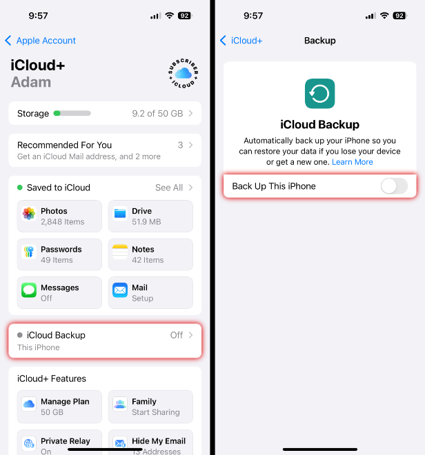 iPhoneをiCloudにバックアップするステップ2