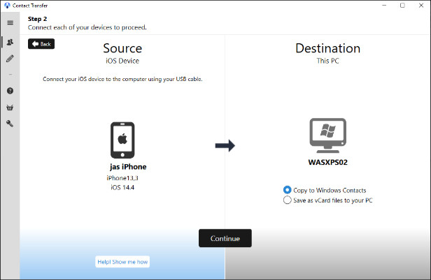 PCの 「Contact Transfer 」プログラムでiPhoneを接続する