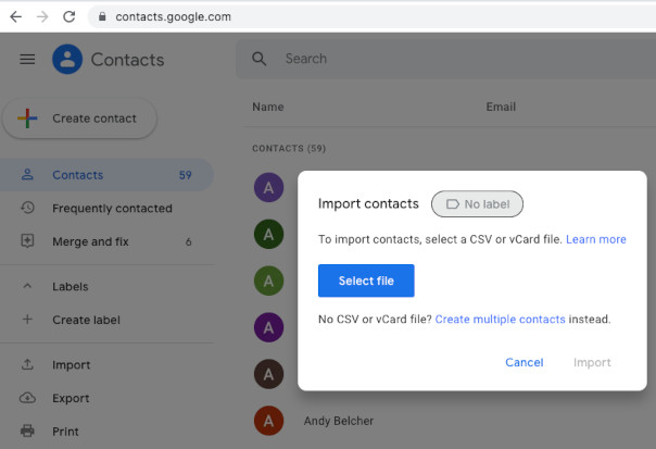 CSVファイル経由でGoogleに連絡先をインポート