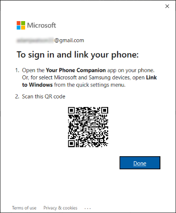 Microsoft Your Phone アプリの QR コード