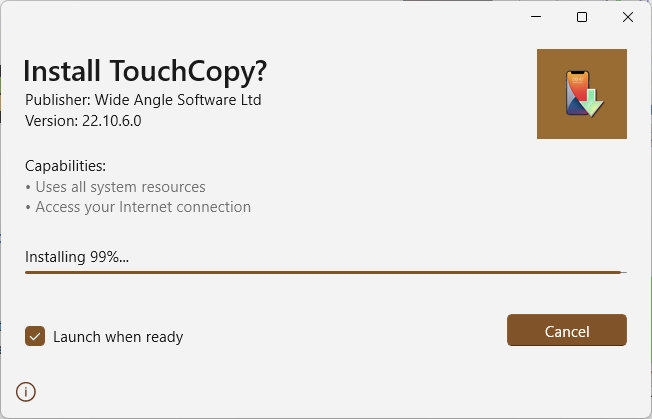 Windows での TouchCopy のインストール